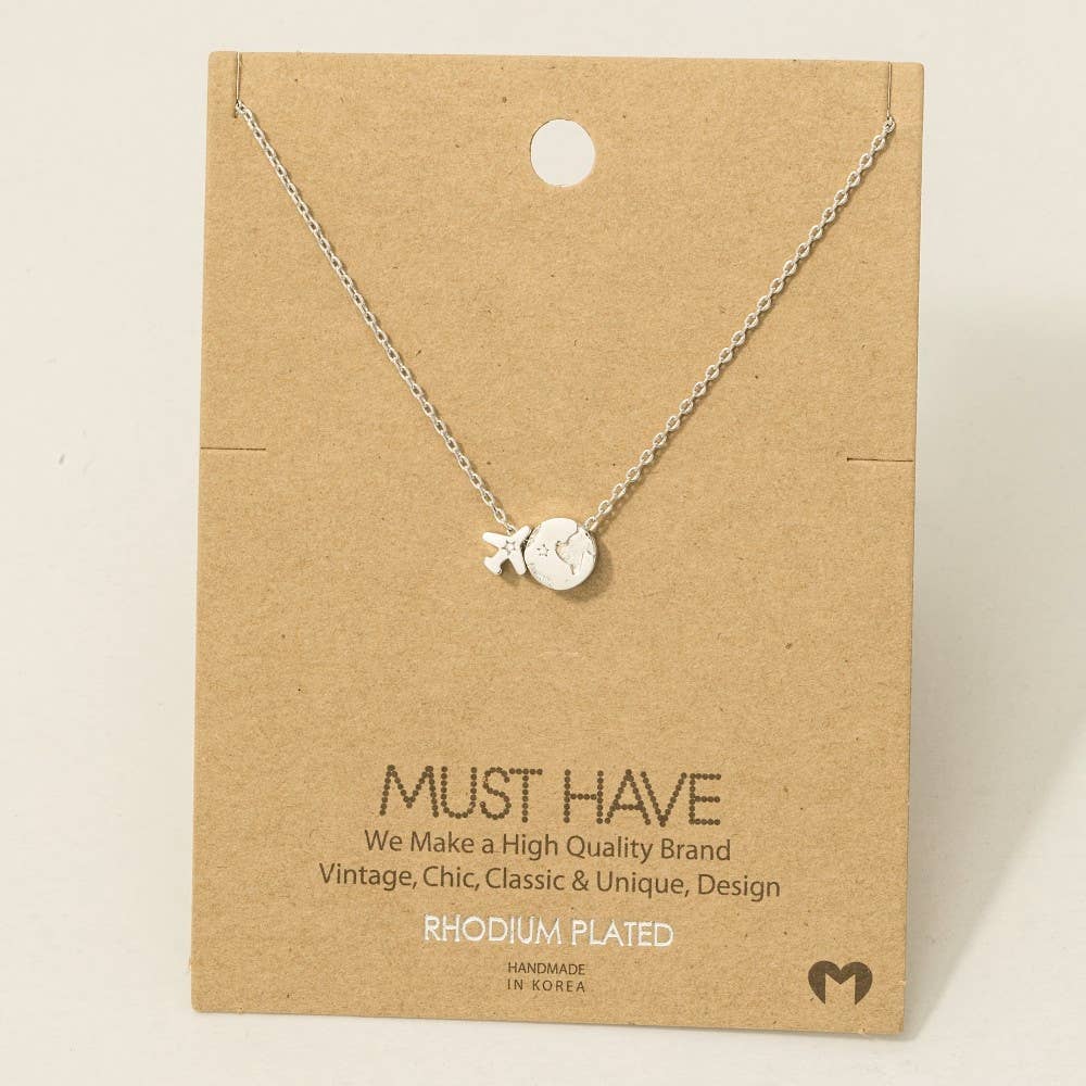 Gold Dipped Airplane Map Pendant Necklace