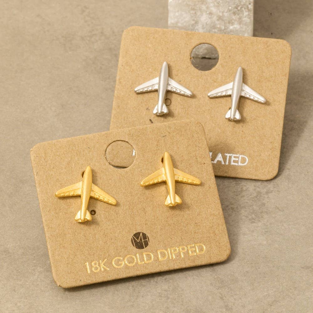 Gold Dipped Airplane Stud Earrings