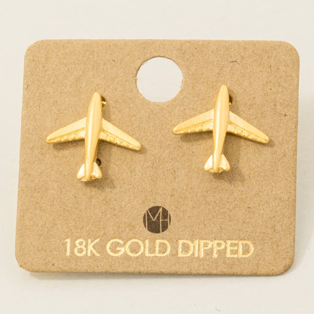 Gold Dipped Airplane Stud Earrings
