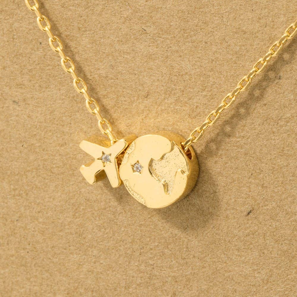 Gold Dipped Airplane Map Pendant Necklace