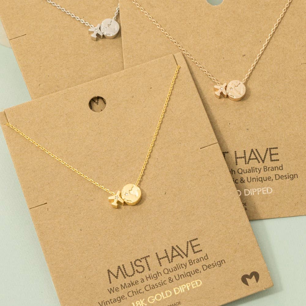 Gold Dipped Airplane Map Pendant Necklace