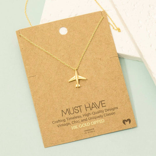 Gold Dipped Airplane Pendant Necklace