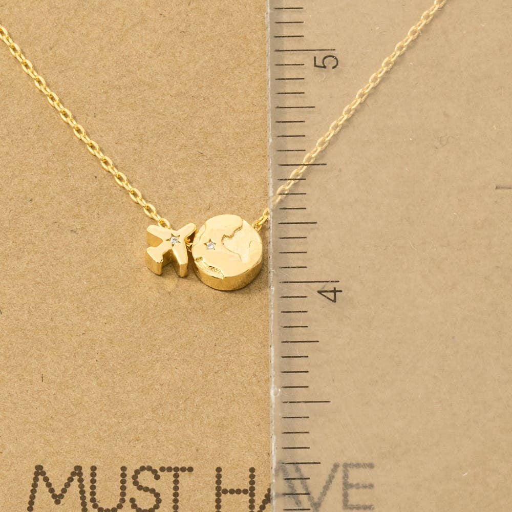 Gold Dipped Airplane Map Pendant Necklace