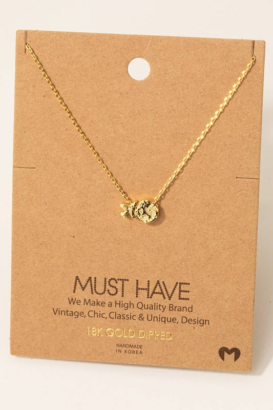 Gold Dipped Airplane Map Pendant Necklace