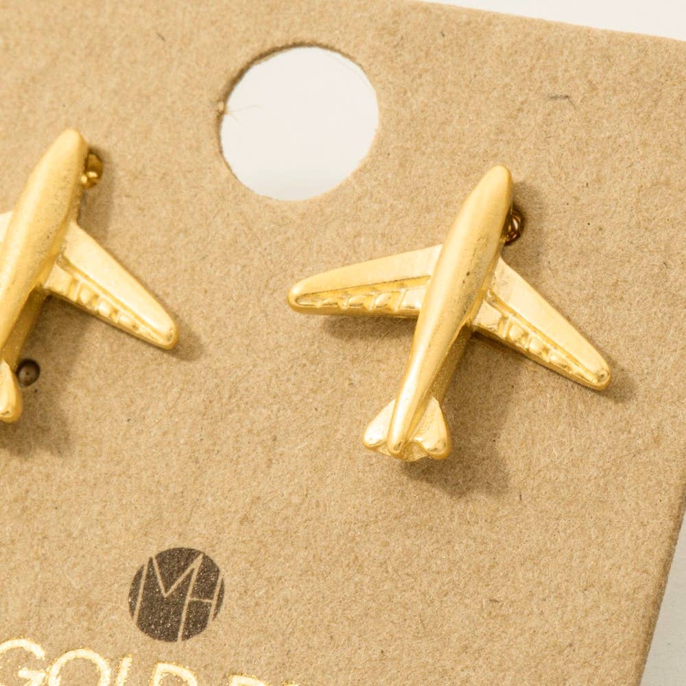 Gold Dipped Airplane Stud Earrings